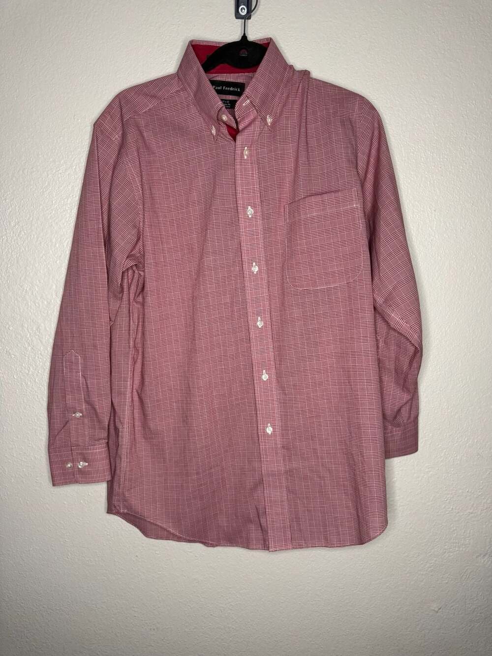 Paul Fredrick Classic Fit Red Plaid Check Button Down Long Sleeve Shirt 15 x 32